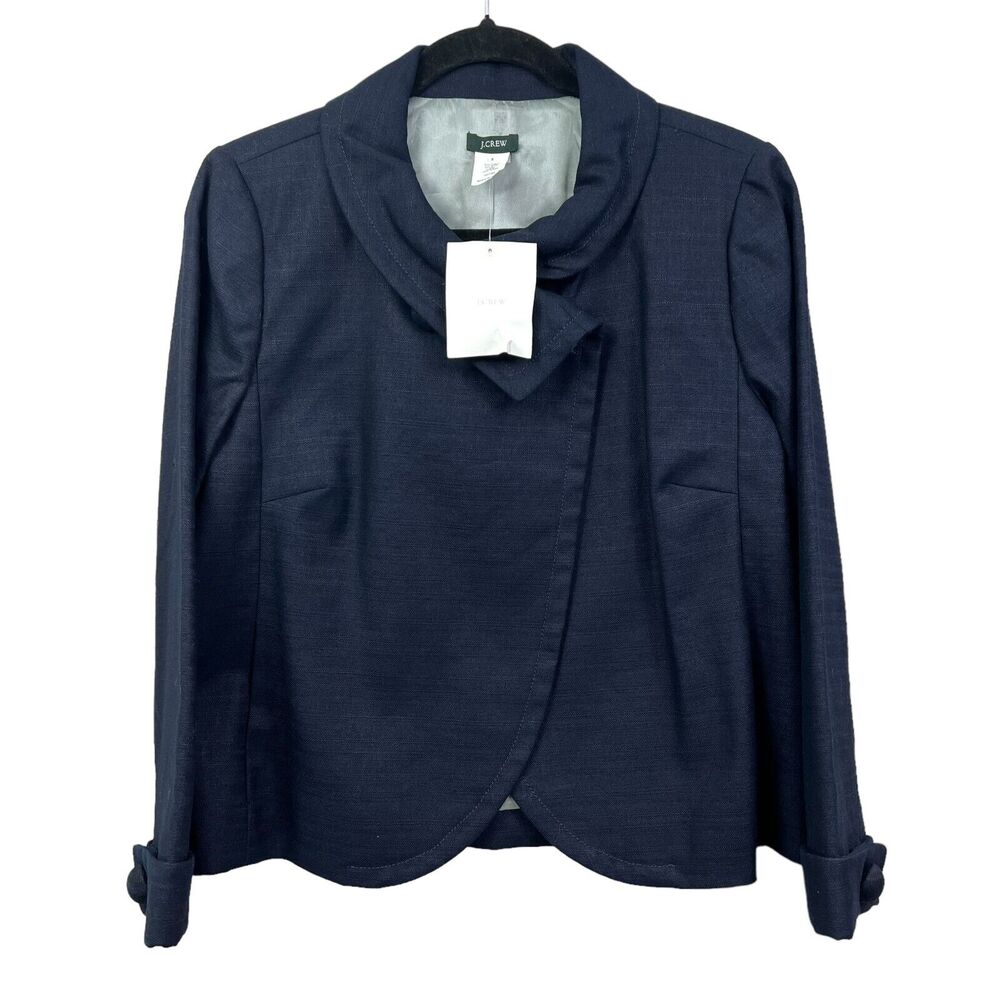 J. Crew Womens Blazer  Linen Blend 1 Button Lined Pockets Cuffed Sleeves Navy 8*